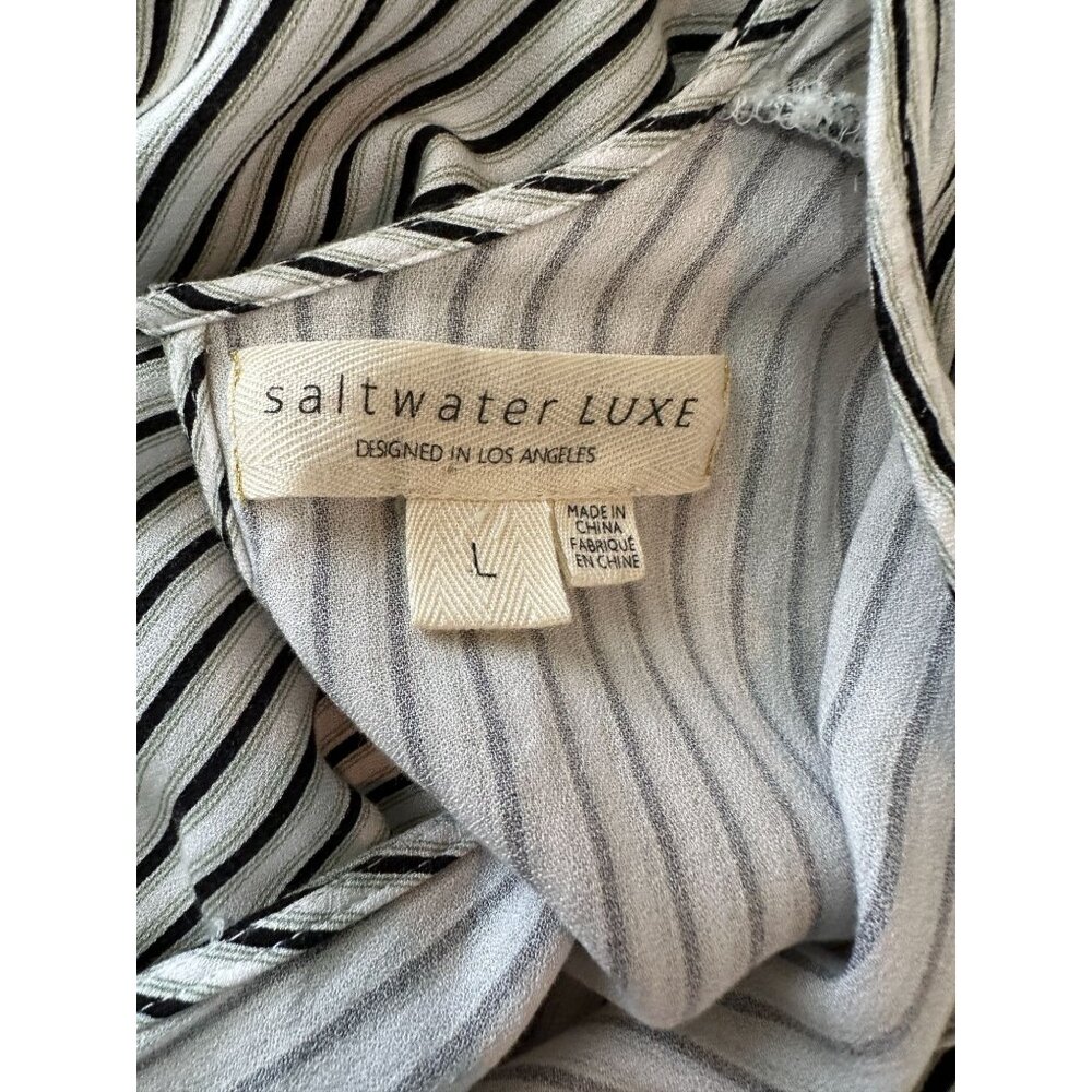 Anthropologie Saltwater LUXE Jumpsuit Large White Black Stripe Wide Leg Boho - Picture 4 of 14